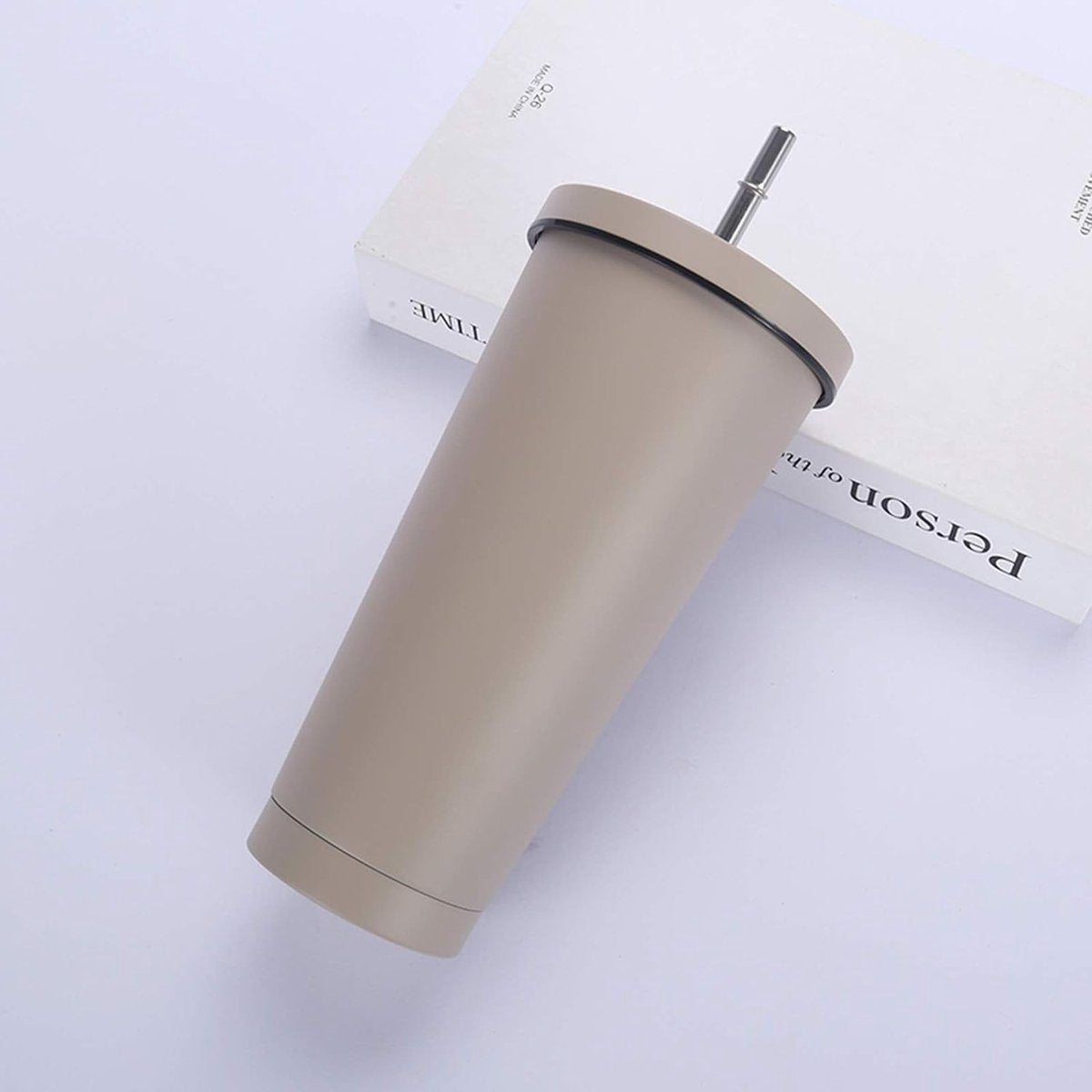 750 ml/25 oz roestvrijstalen mok met rietje en deksel, BPA-vrije vacuüm geïsoleerde thermische mok, koffiemok om mee te nemen, reismok, geïsoleerde mok voor ijskoud of warm drinken (lichtgrijs)