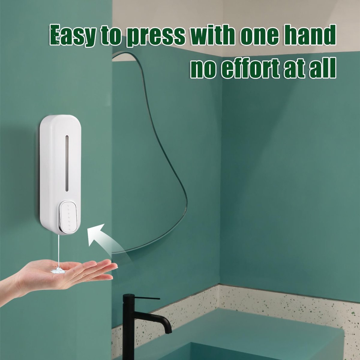 Aan de muur gemonteerde zeepdispenser 300 ml, boorvrij, met lijm, handmatige vloeibare zeepdoos, douche, shampoo, spoeling, dispenser voor toilet, badkamer, hotelkeuken (wit)