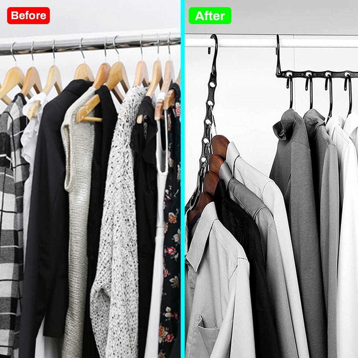 4 stuks 5-in-1 kleerhangers, ruimtebesparend, draaibare magische kleerhangers, kunststof, multifunctionele zwarte magische kleerhangers, voor kledingkast