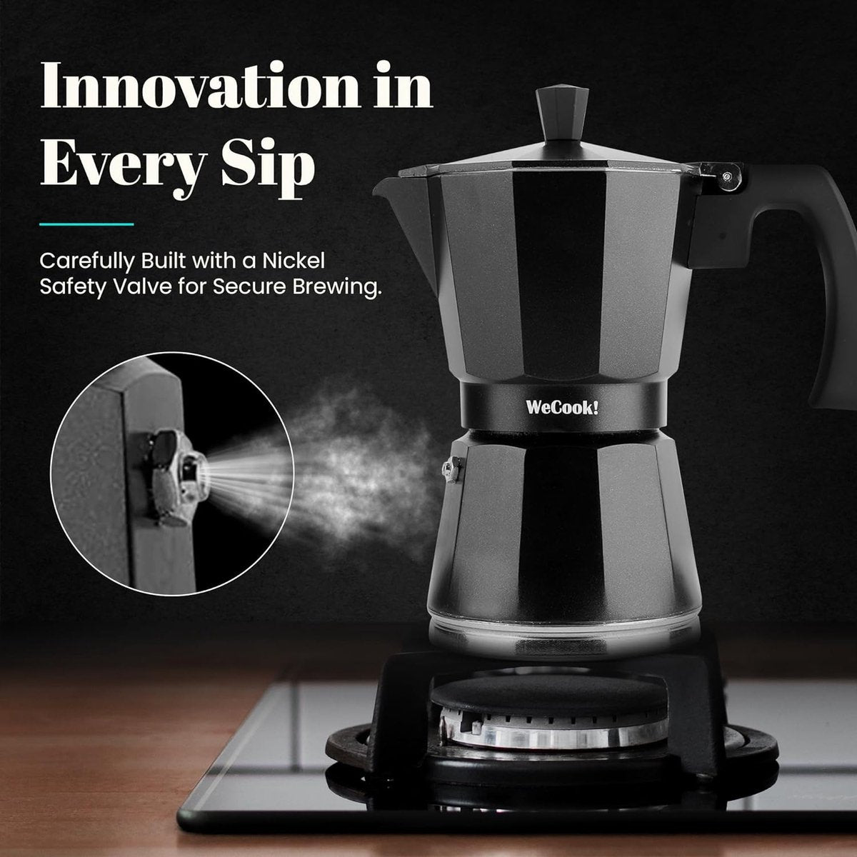 espressomachine inductie, espressomachine, Italiaanse koffie, mokkapot koffiezetapparaat aluminium, 6 kopjes, roestvrijstalen voet, veiligheidsventiel, vitrokeramisch, gas