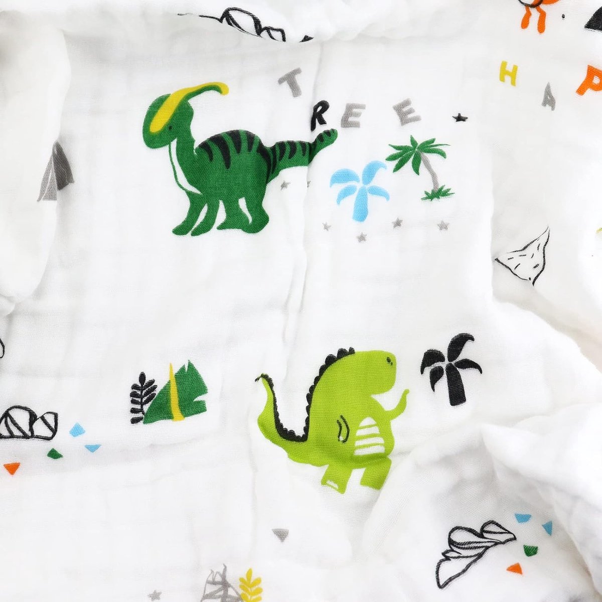 Deken 6-laags knuffeldeken baby katoen 110 x 110 cm mousseline babydeken wikkeldeken zachte deken voor badhanddoek, kinderdeken pasgeborenen unisex (neushoorns dinosaurus)