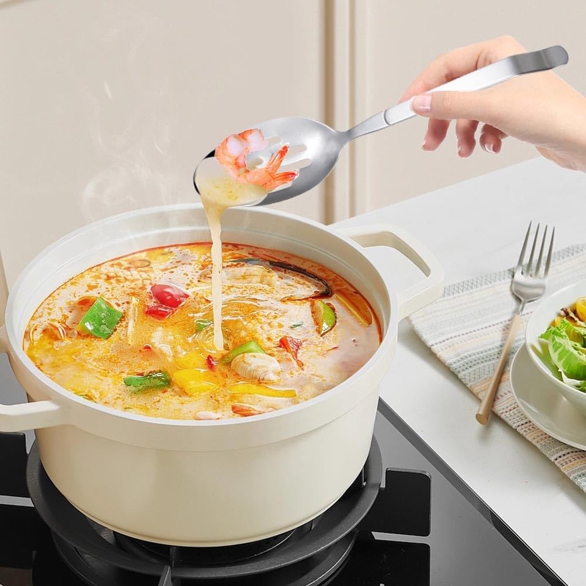 Opscheplepel groot, serveerlepel roestvrij staal groot lange handvat serveerlepel met gleuf grote lepel opscheplepel roerlepel voor partijen keuken (2 stuks) 27,6 x 5,8 cm