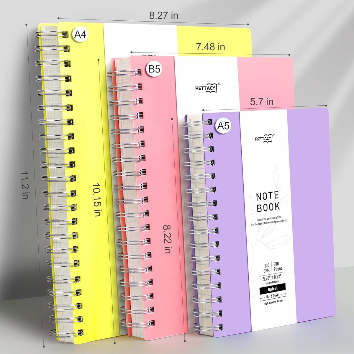 A5 notitieblok, notitieboek, spiraalgebonden notitieboeken, 300 vellen/150 pagina's om te schrijven, 100 g/m² college-gelinieerd papier, pvc-hardcover, 14,5 x 21 cm, lila