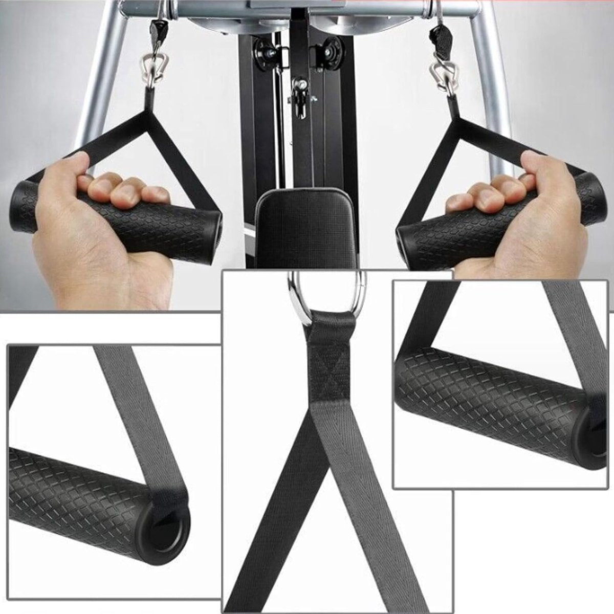 Set van 5 Lat Pull-handgrepen, kabeltrekhandgrepen, handgrepen voor weerstandsbanden, enkele handgreep, kabeltrekker, handgrepen voor fitnessbanden, voor training op de katrol, kabeltrekker of Power Tower (zwart)