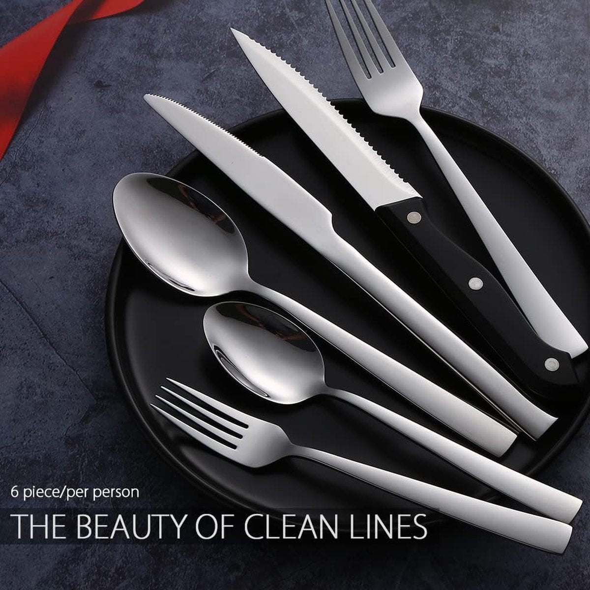 Bestekset voor 6 personen, 36-delig roestvrij staal, bestek incl. messen, vork, lepel, steakmessen, spiegelgepolijst, vaatwasmachinebestendig