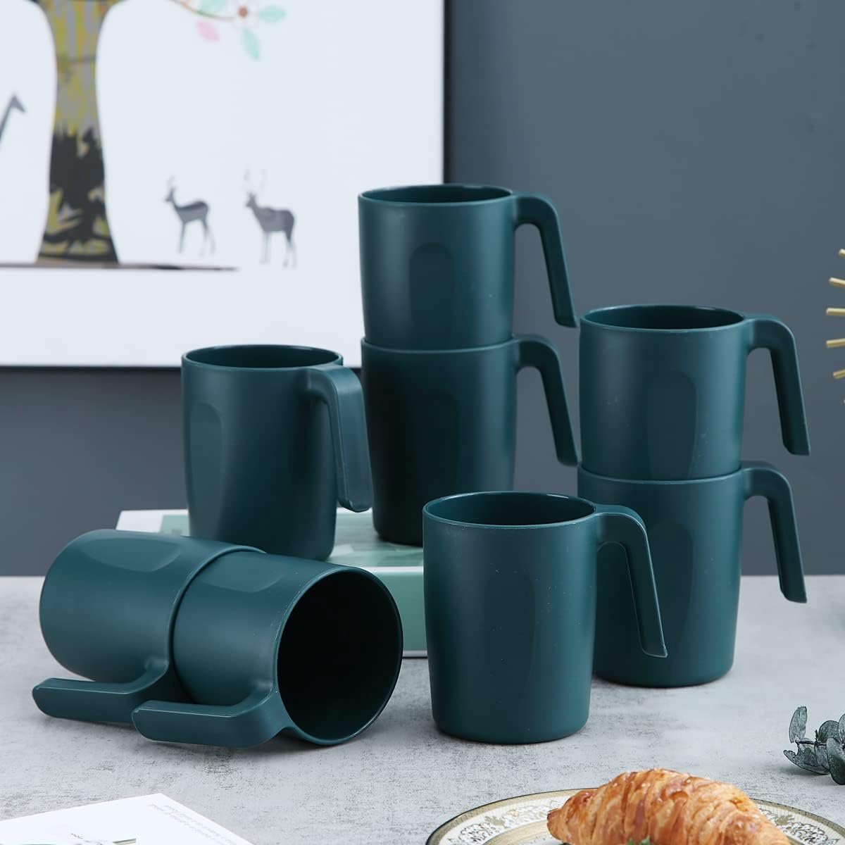 Beker met handvat 8, koffiekopjes 450 ml, onbreekbare drinkbekers voor kinderen en volwassenen, herbruikbare bekers voor water, melk, thee, koffie, voor thuis, kamperen, picknicken, reizen