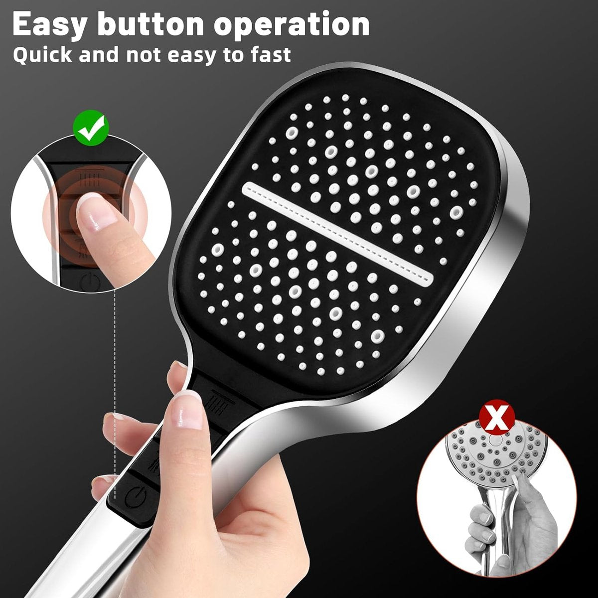 Douchekop, 8 straalsoorten, Douchekop, Waterbesparende douchekop, Regendouche, Met één hand verstelbaar, Grote douchekop, Drukverhogend (douchekop)