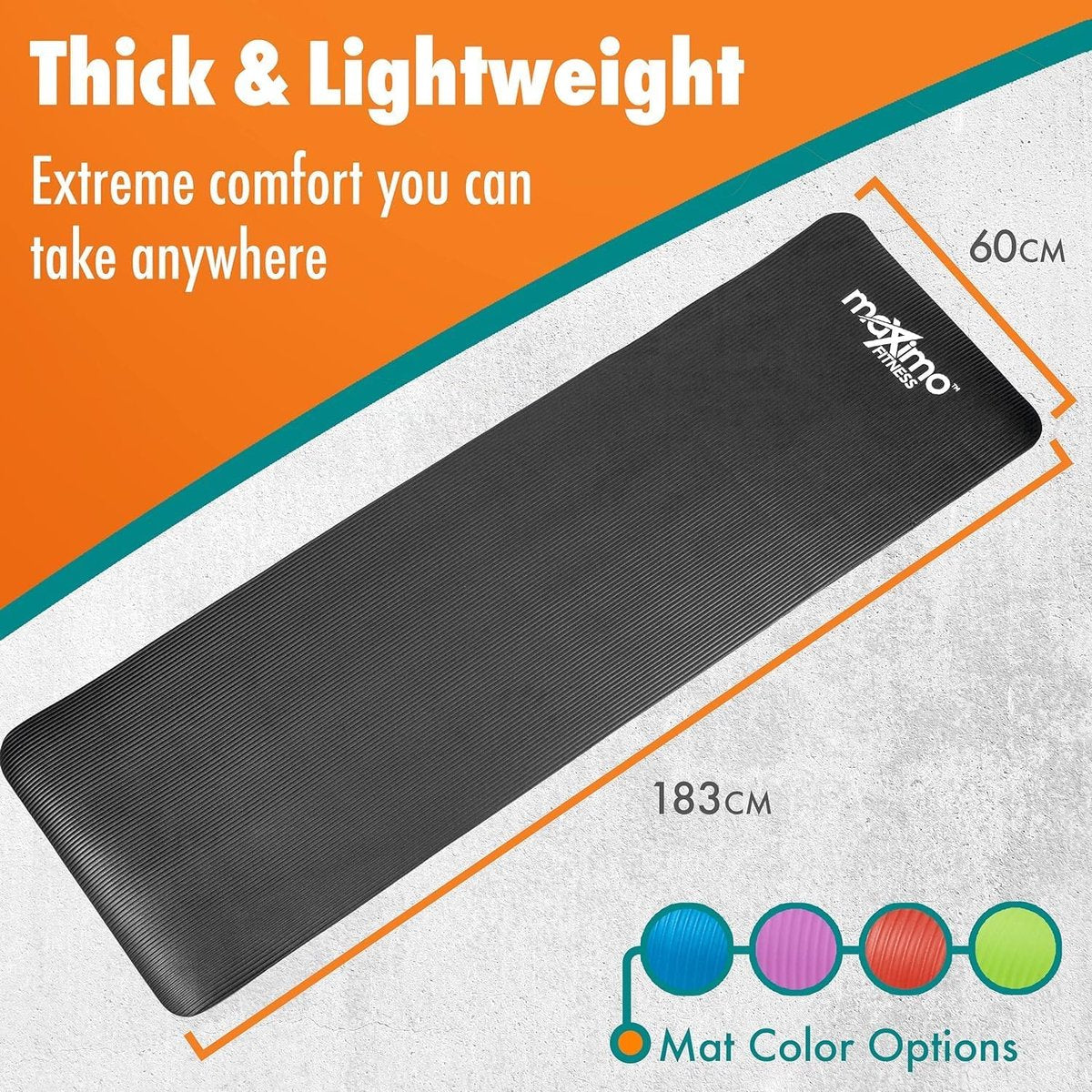 Fitness Mat - dikke premium yogamat - 183 cm lang x 60 cm breedte x 1,2 cm (12 mm) - multifunctioneel gebruik - perfect voor yoga, pilates, gym, sit-ups en rekken.