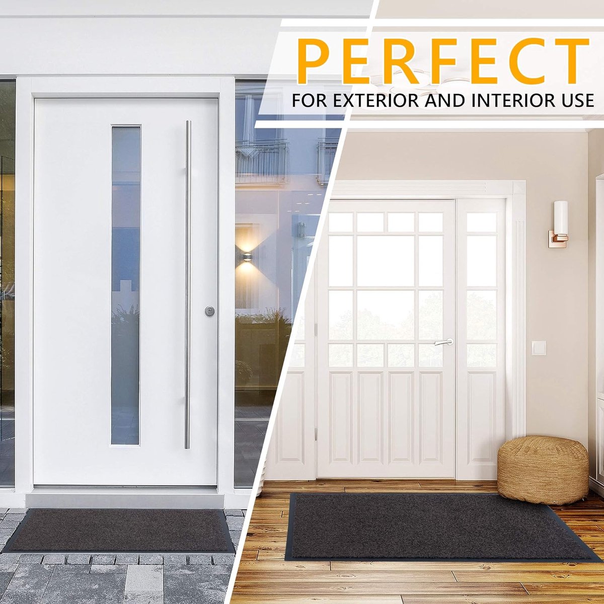 Deurmat voor voordeur, binnen en buiten, deurmat, voor entrees, schoonmaakmat, antraciet-zwart