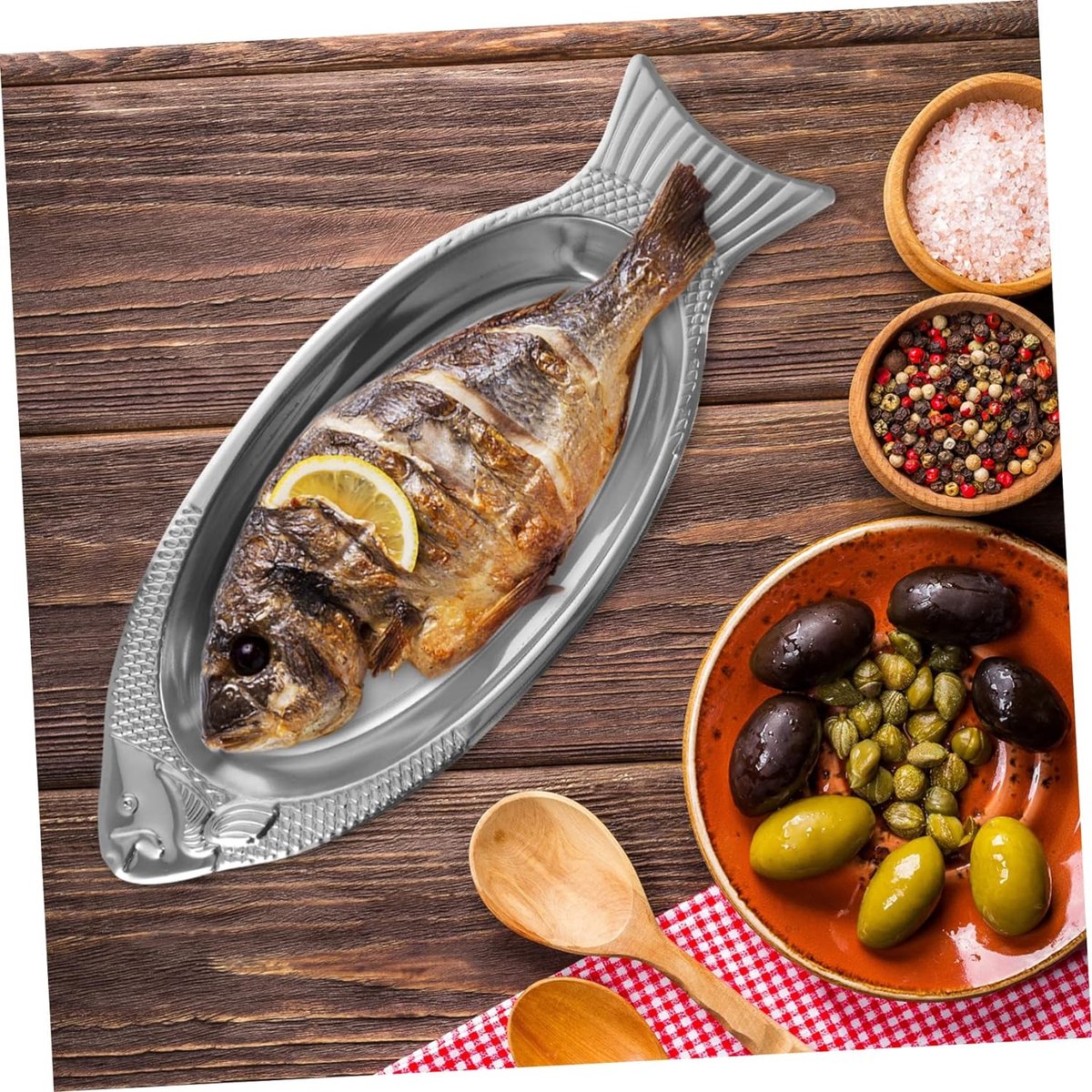 Dienblad 1 stuk vis sushi pizza glas metaal visplaat ovale serveervis serveerschaal gestoomde visschotel feestplaat