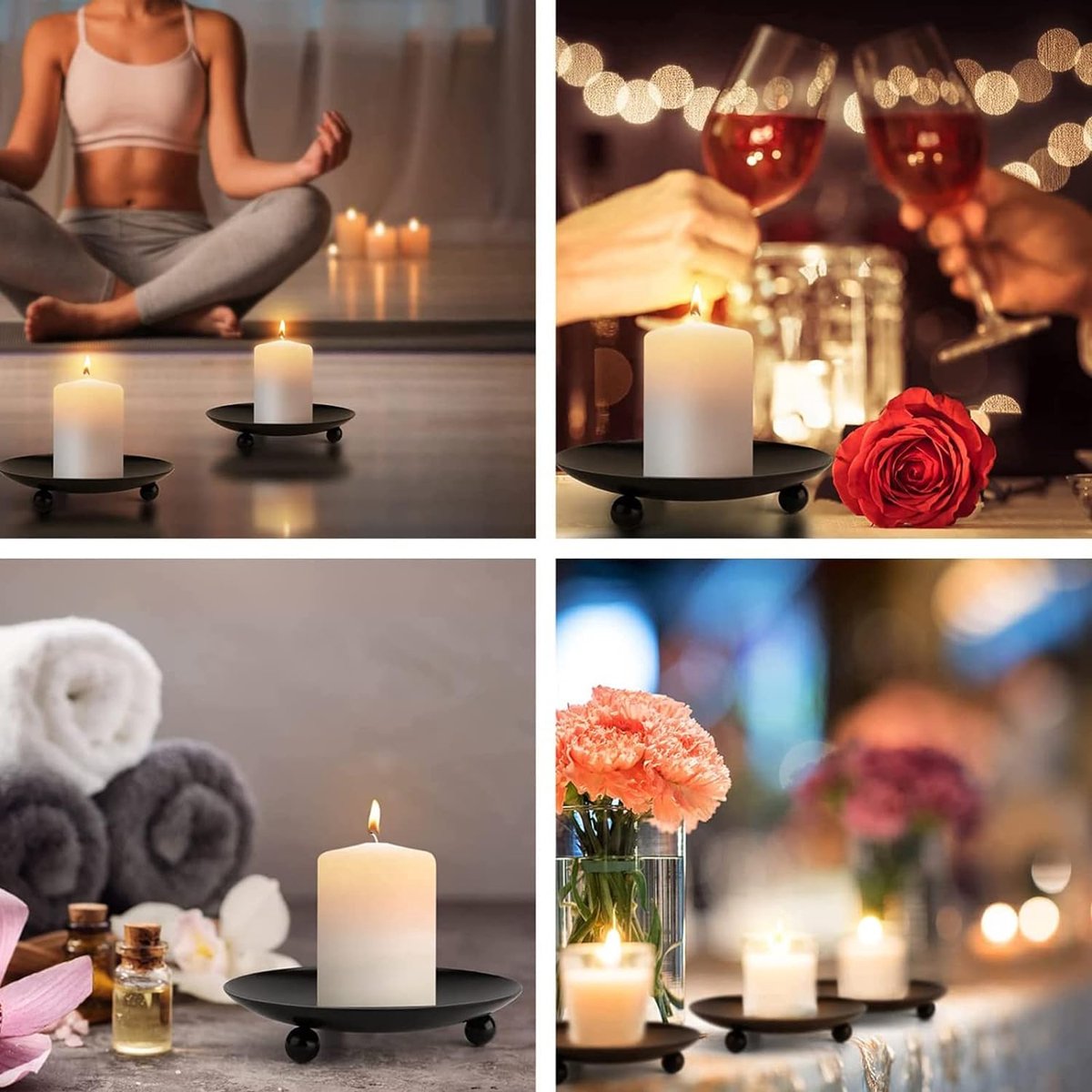 8 stuks metalen kaarsenplaat, 2 maten, rond, retro kaarsenonderzetters voor tafeldecoratie, kaarsenhouder, wierookkegels, gebed, bruiloft, spa, familie, feest, festival, banket (zwart, goud)