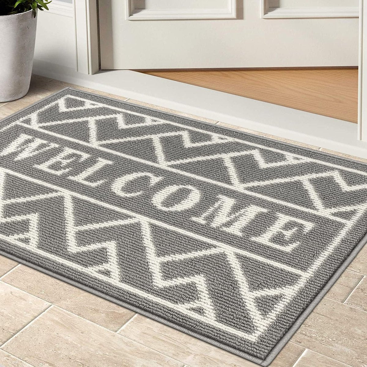 Deurmat voor binnen, 50 x 80 cm, grijs, antislip wasbare vuilvangmat, waterabsorberende deurmat, vuilvangertapijt voor entree, voordeur, terras, hal