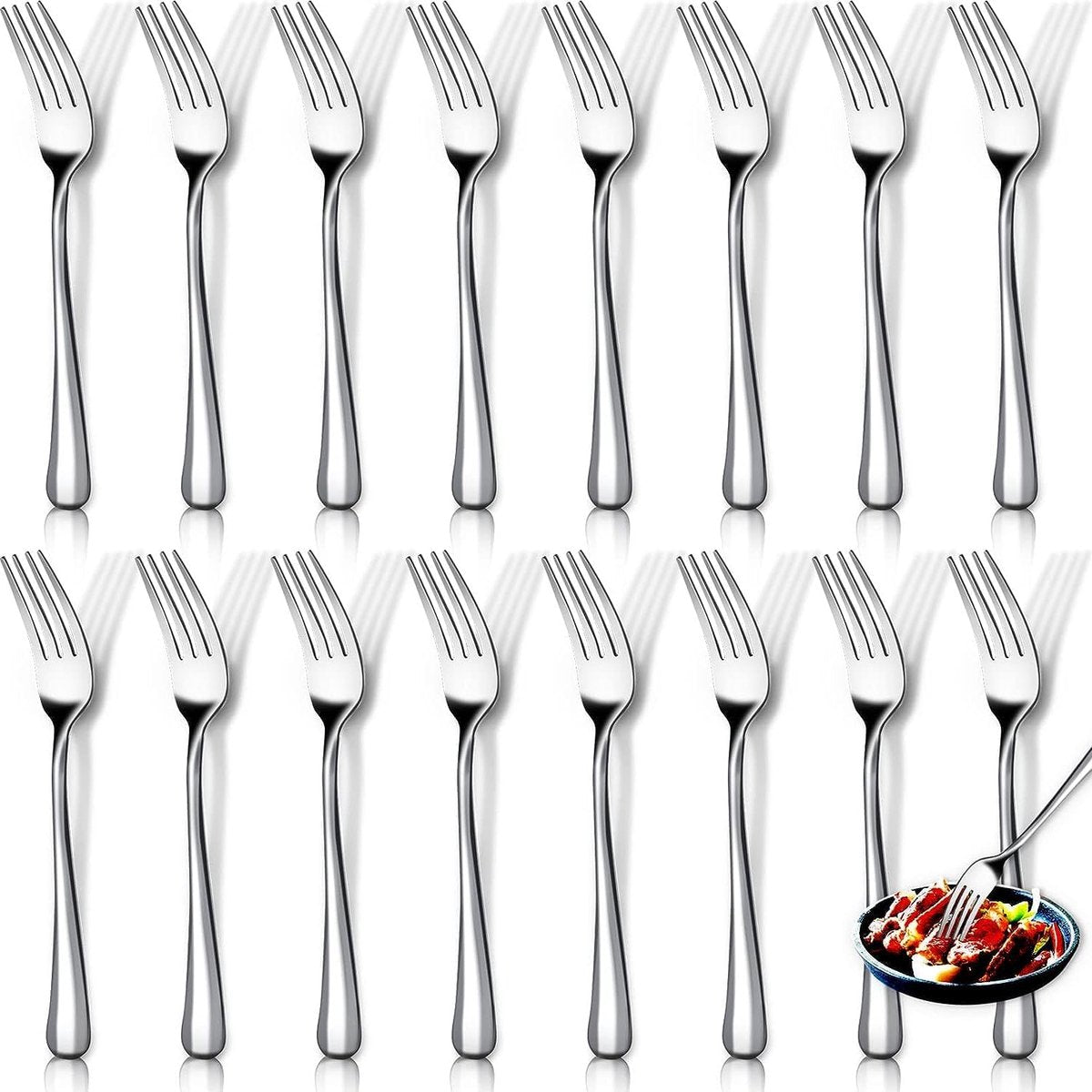 16-delige vorken, roestvrijstalen vorkenset, tafelvorken van 20,3 cm, dinervorken, spiegelgepolijst, vaatwasmachinebestendig, bestekvorken voor thuis, restaurant, hotel