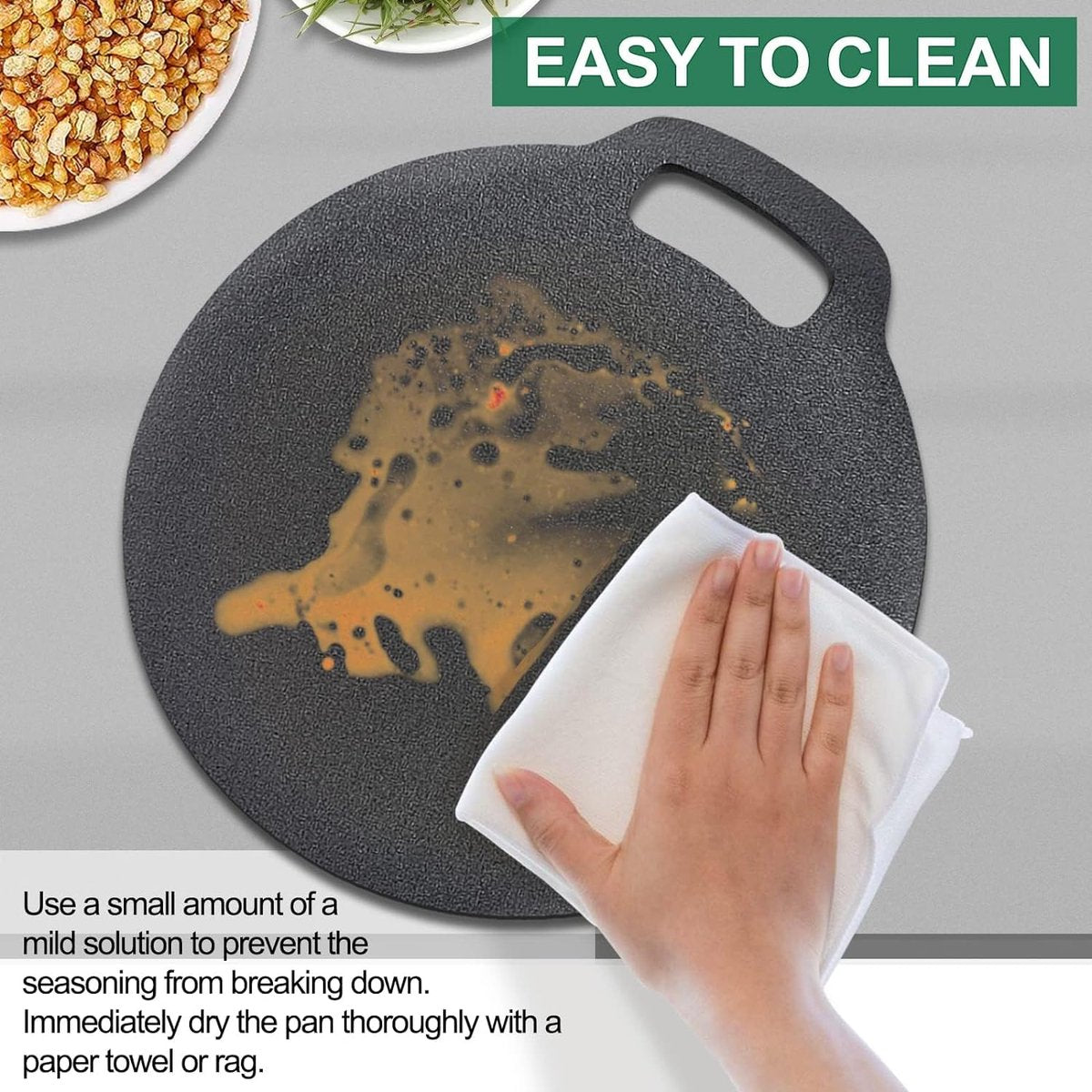 Gietijzeren pan, pizzapan met lusgreep, bakplaat, bakpan, gietijzeren pan voor kookplaat, oven, BBQ, diameter 26 cm, pizzabakoven met 7 delen accessoires