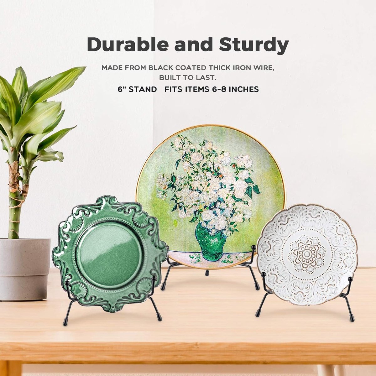 Set van 4 verbeterde antislipbordstandaarden voor display, 6 inch plaathouder displaystandaard, fotolijsthouderstandaard, zwart ijzeren ezelstandaard voor foto, decoratieve plaat, tafelkunst