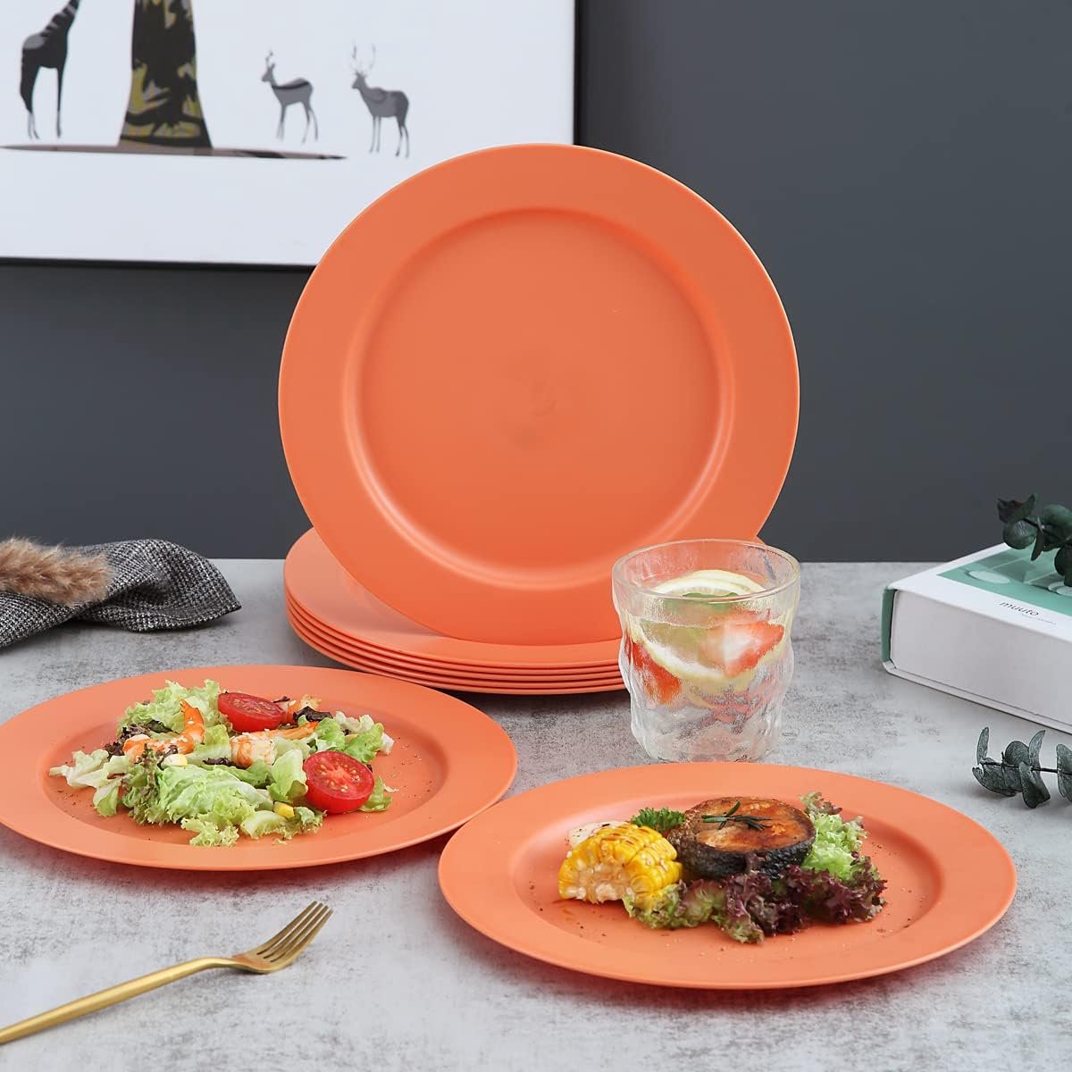 25 cm bordenset van 8, afbreekbare, gezonde, onbreekbare plastic borden, taartborden voor kinderen en volwassenen, lichte pastaborden, BPA-vrije dinerborden, magnetrons
