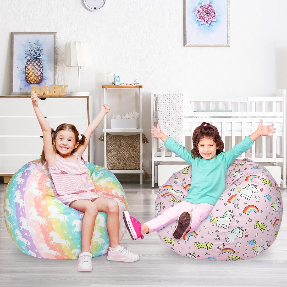 Eenhoornzitzak voor kinderen, speelgoed, knuffeldieren, opslag voor meisjes en jongens, opbergorganizer, opslag kinderkamer