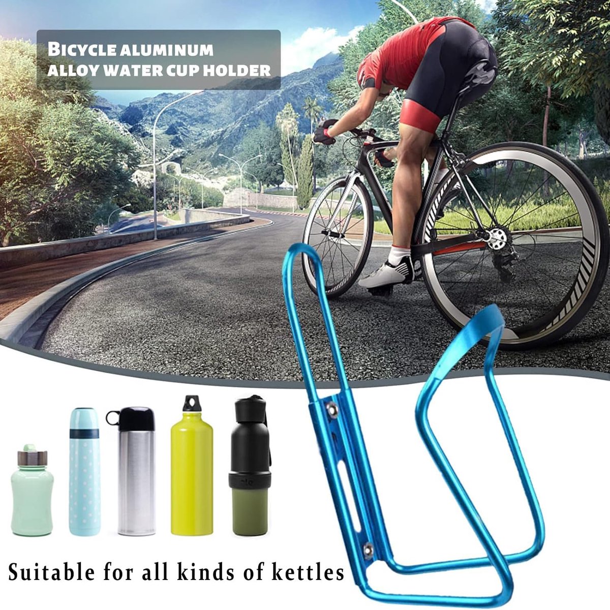 1 stuks lichtgewicht bidonhouder, ultralichte fietsbekerhouder, sportfietsfleshouder, fietsbekerhouder voor e-bikes, trekkingfietsen, racefietsen, mountainbikes (blauw).