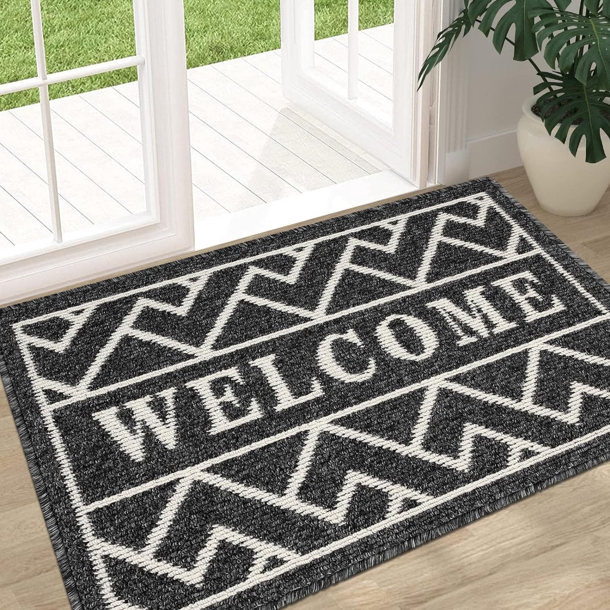 Deurmat voor binnen, 50 x 80 cm, zwart, antislip, wasbaar, vuilvangmat, waterabsorberende deurmat, vuilvanger, tapijt voor ingang, voordeur, patio, hal