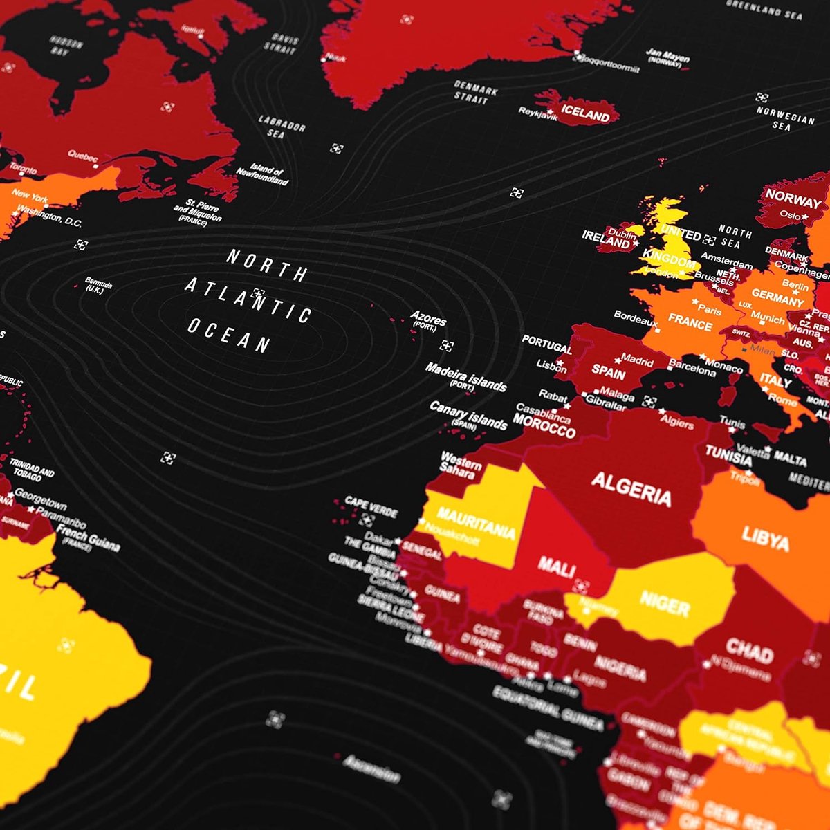 Gaming muismat, 900 x 400 mm, grote bureauonderlegger, precisie en snelheid, rubberen onderkant, antislip, duurzaam, waterafstotend, wereldkaart, zwart-rood