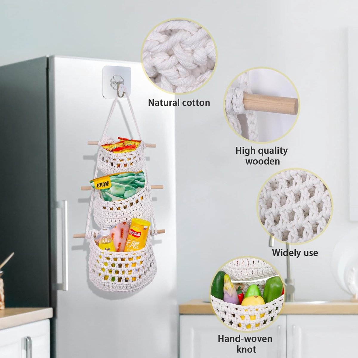 Hangorganizer, 3 vakken afneembare hangopslag, wandorganizer, opbergtas, deurorganizer voor slaapkamer, badkamer, keuken, woonkamer, kantoor, tuin