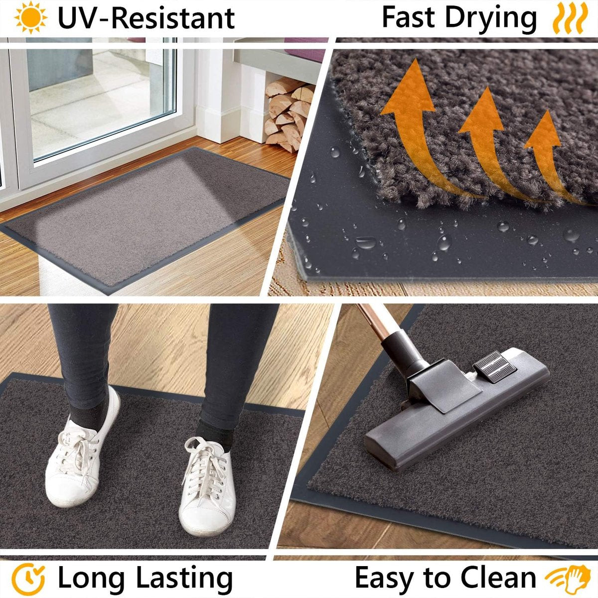 Deurmat voor voordeur, binnen en buiten, deurmat, voor entrees, schoonmaakmat, antraciet-zwart