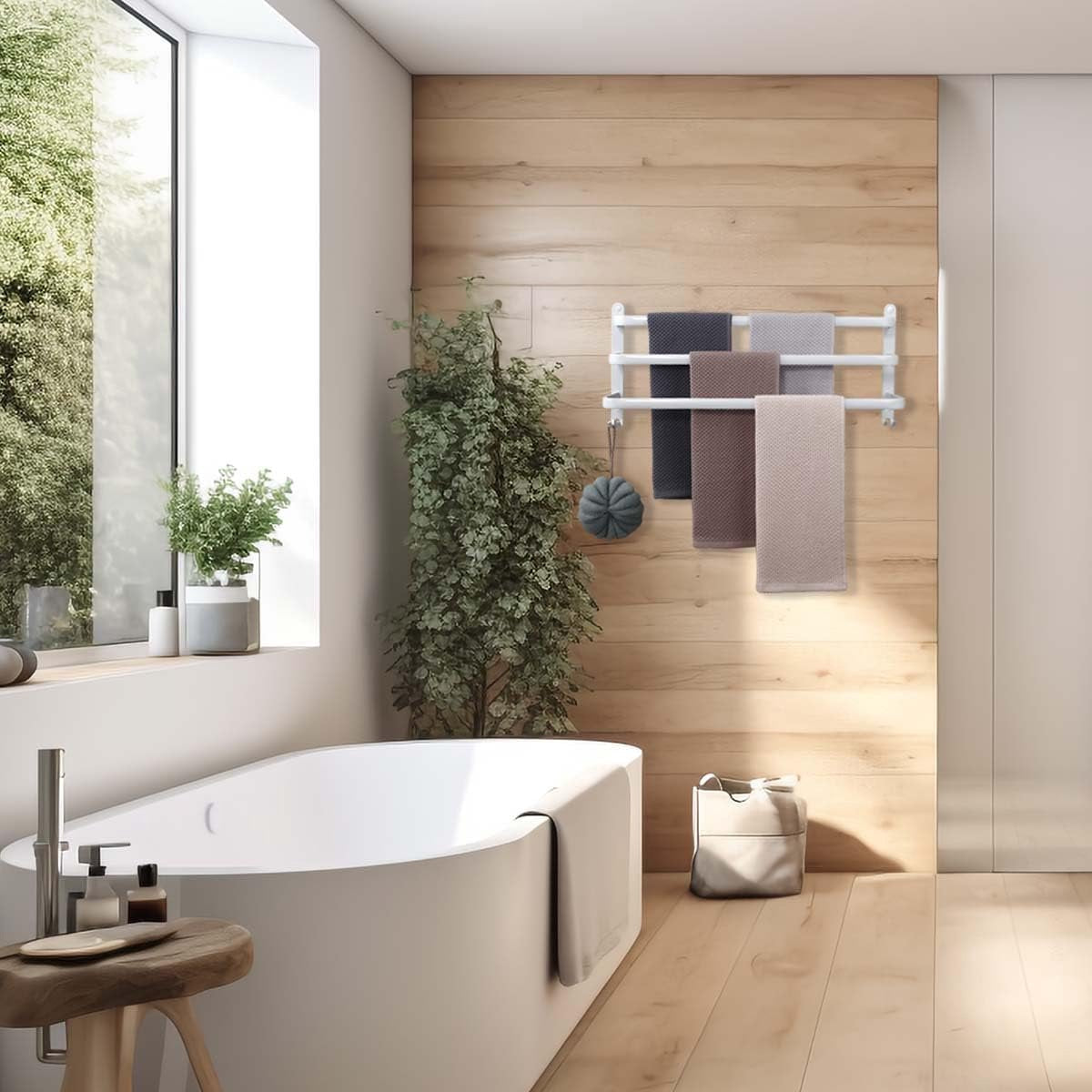 Handdoekstang, groot, zonder boren/stansen, 60 cm, meerlaags aluminium, handdoekhouder, wandrek, wandmontage, wandmontage, wandhanddoekhouder, 3 verdiepingen, badhanddoekstang voor badkamer en keuken