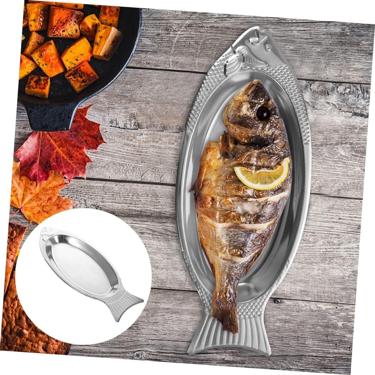 Dienblad 1 stuk vis sushi pizza glas metaal visplaat ovale serveervis serveerschaal gestoomde visschotel feestplaat