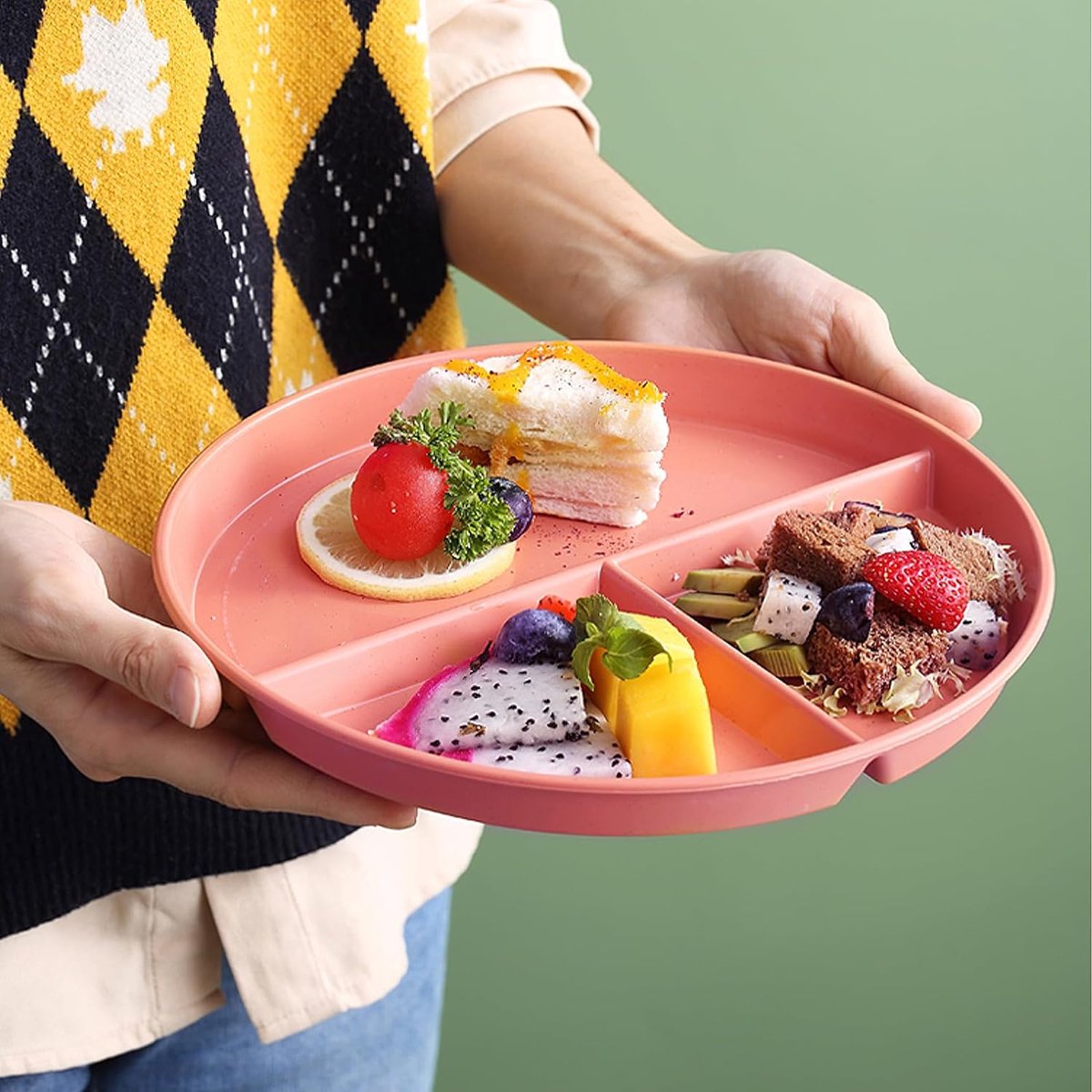 4 stuks gedeelde borden met onderverdeling, 20 cm borden met onderverdeling, onbreekbare portie controleborden, gedeelde eetborden, onderverdeeld voor volwassenen en kinderen