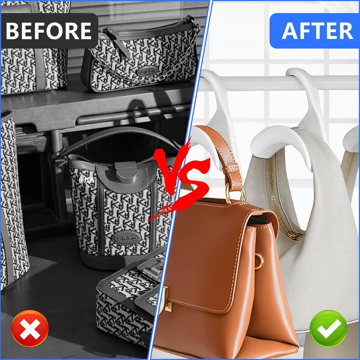 8 stuks kleerhangers voor tassen, geen ophangsporen, handtas, kleerhangers van PP, voor het ophangen van handtas en rugzakken (4 kleuren)