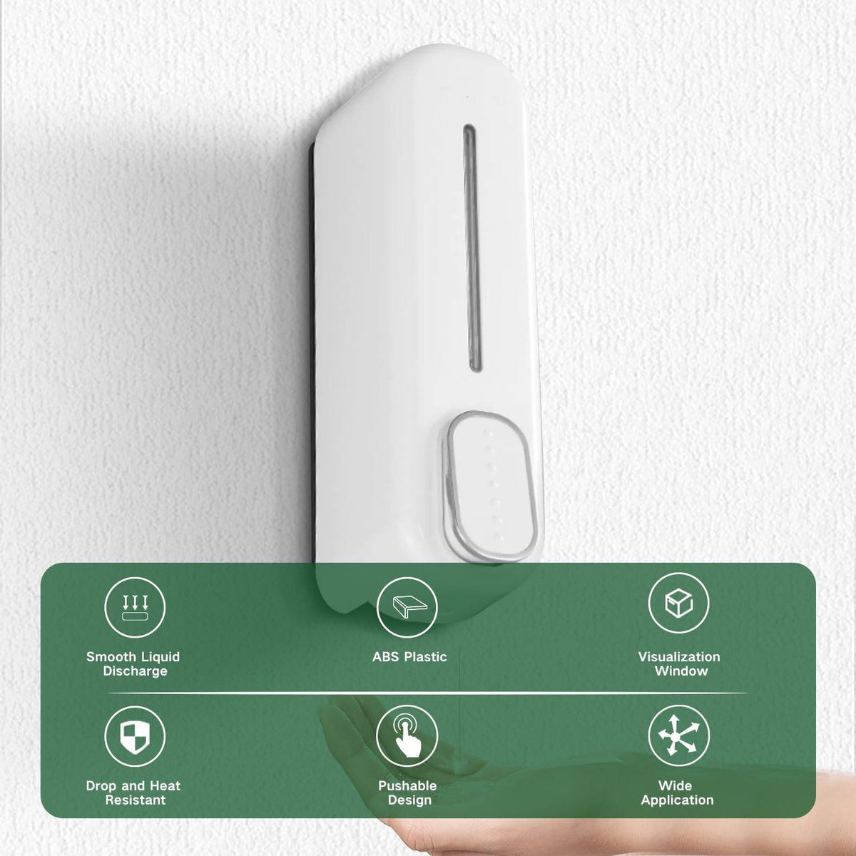 Aan de muur gemonteerde zeepdispenser 300 ml, boorvrij, met lijm, handmatige vloeibare zeepdoos, douche, shampoo, spoeling, dispenser voor toilet, badkamer, hotelkeuken (wit)