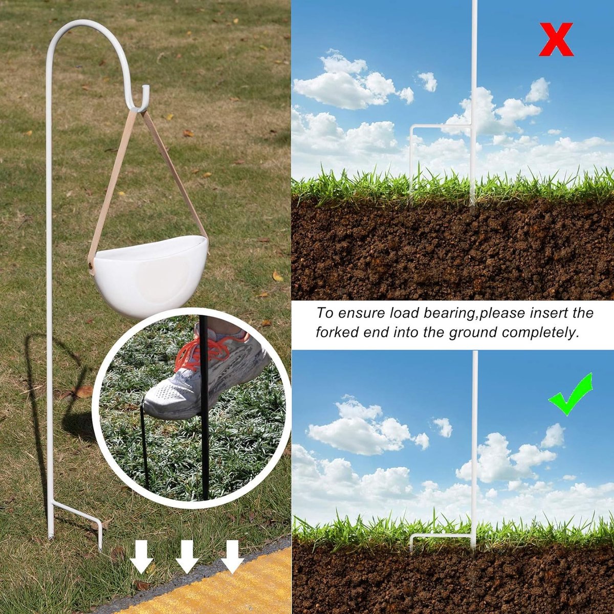 8 stuks herdershaken van metaal, tuinstok, tuinsteker met haken voor zonnelampen, lantaarns, bruiloften, plantenmanden, bloemenbol 90 cm, wit