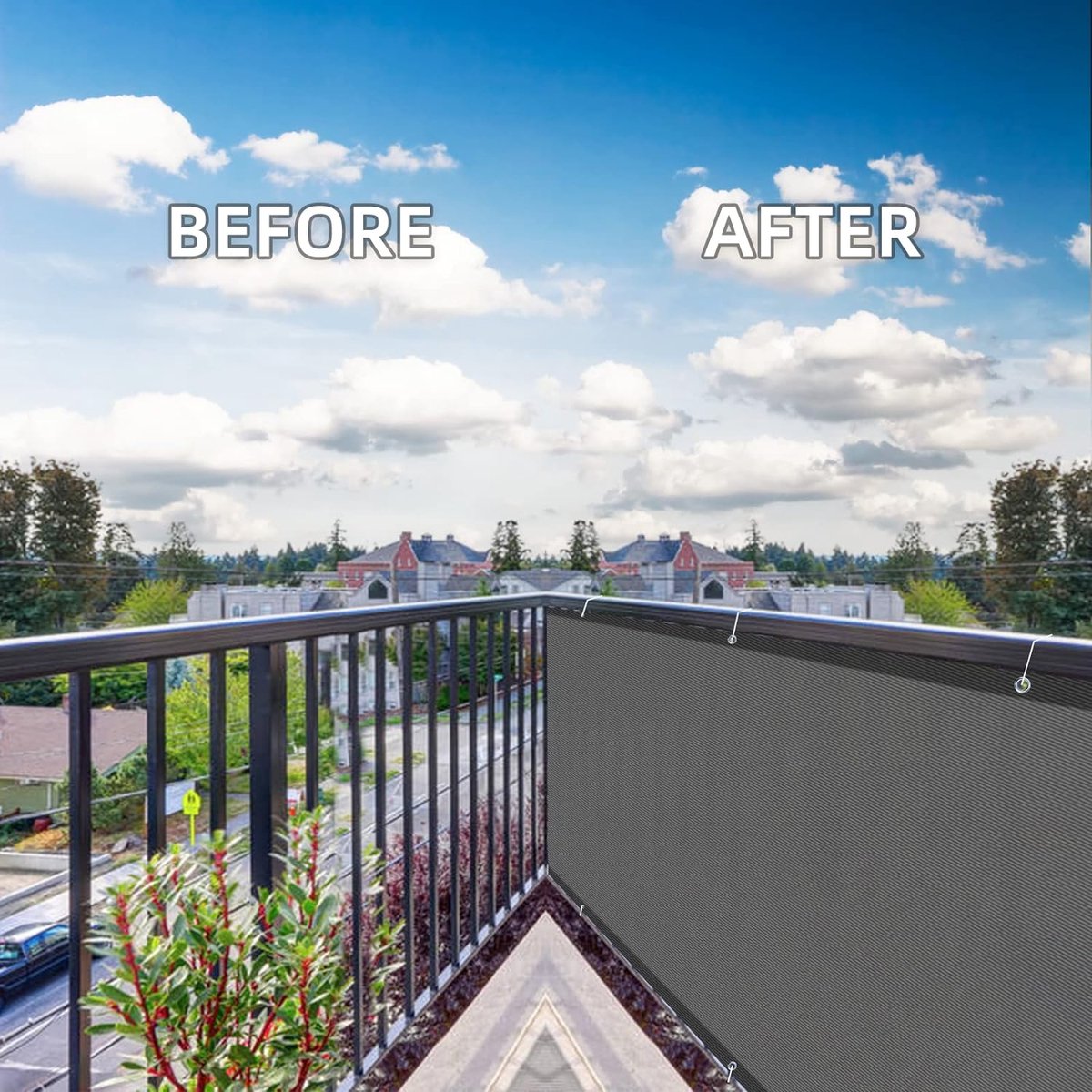 Balkonscherm, inkijkbescherming, balkonafdekking, 80 x 300 cm, windscherm, ondoorzichtig, balkonbekleding, PES 170 g/m², wind- en uv-bescherming, met inslagringen en kabelbinders, antraciet
