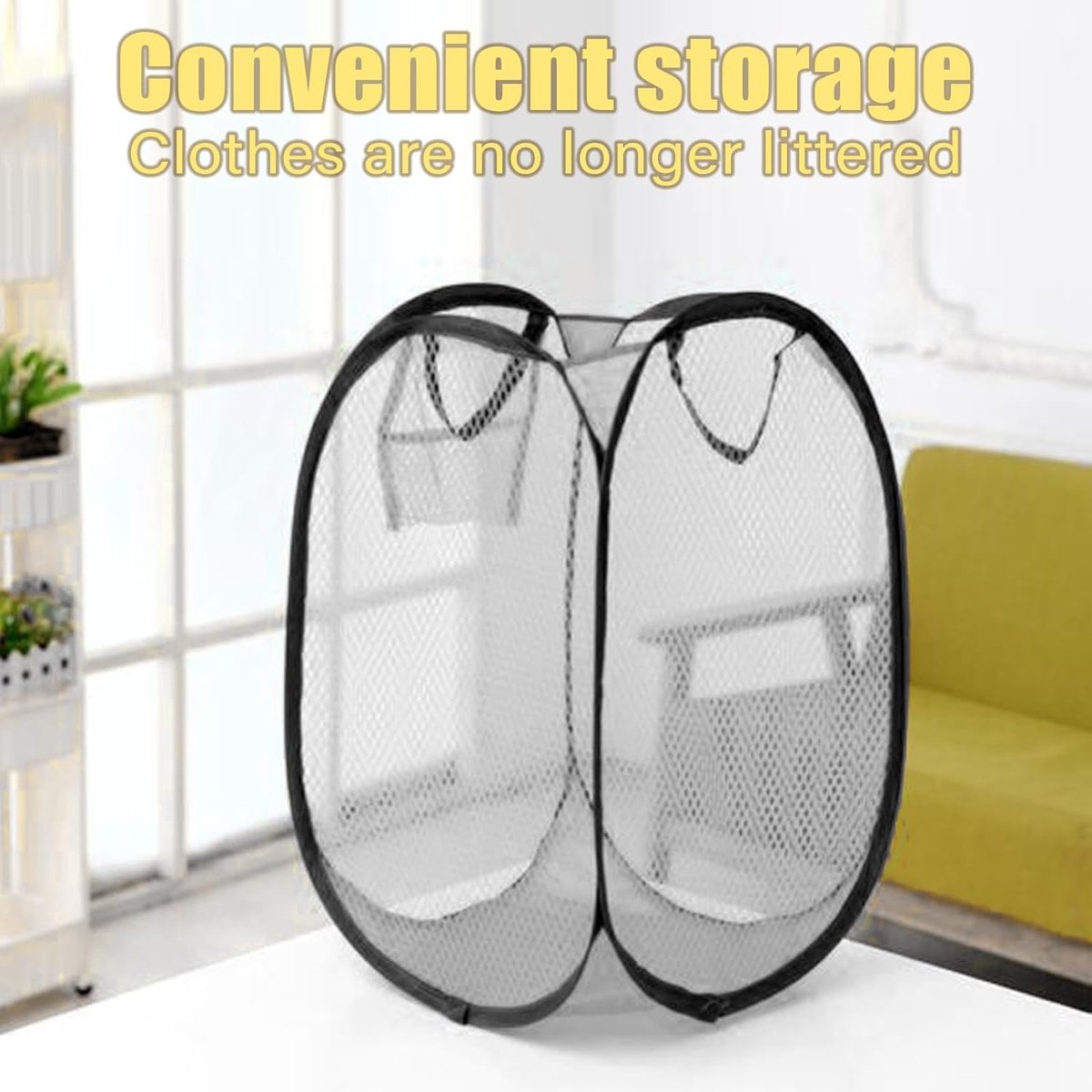 2 stuks opvouwbare wasmandset, pop-up 75 liter, wasmand, opvouwbaar, met zijzak, wasverzamelaar met handgrepen, wasmand voor bijkeuken, netjes opbergen van kleding (zwart)