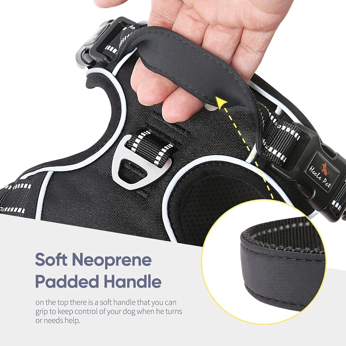 Hondenharnas, No-Pull hondenharnas, borstharnas voor middelgrote honden, zacht, ademend, instelbaar, reflecterend, anti-trek met gevoerde handgreep, zwart, M