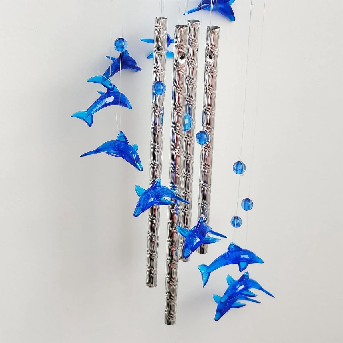 Dolfijn windspel, blauw windspel, metalen wind chimes klankspel, aluminium buizen, windspel, voor binnen tuin en buitendecoratie van balkondakranden