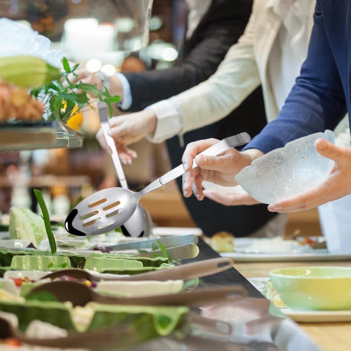 Opscheplepel groot, serveerlepel roestvrij staal groot lange handvat serveerlepel met gleuf grote lepel opscheplepel roerlepel voor partijen keuken (2 stuks) 27,6 x 5,8 cm