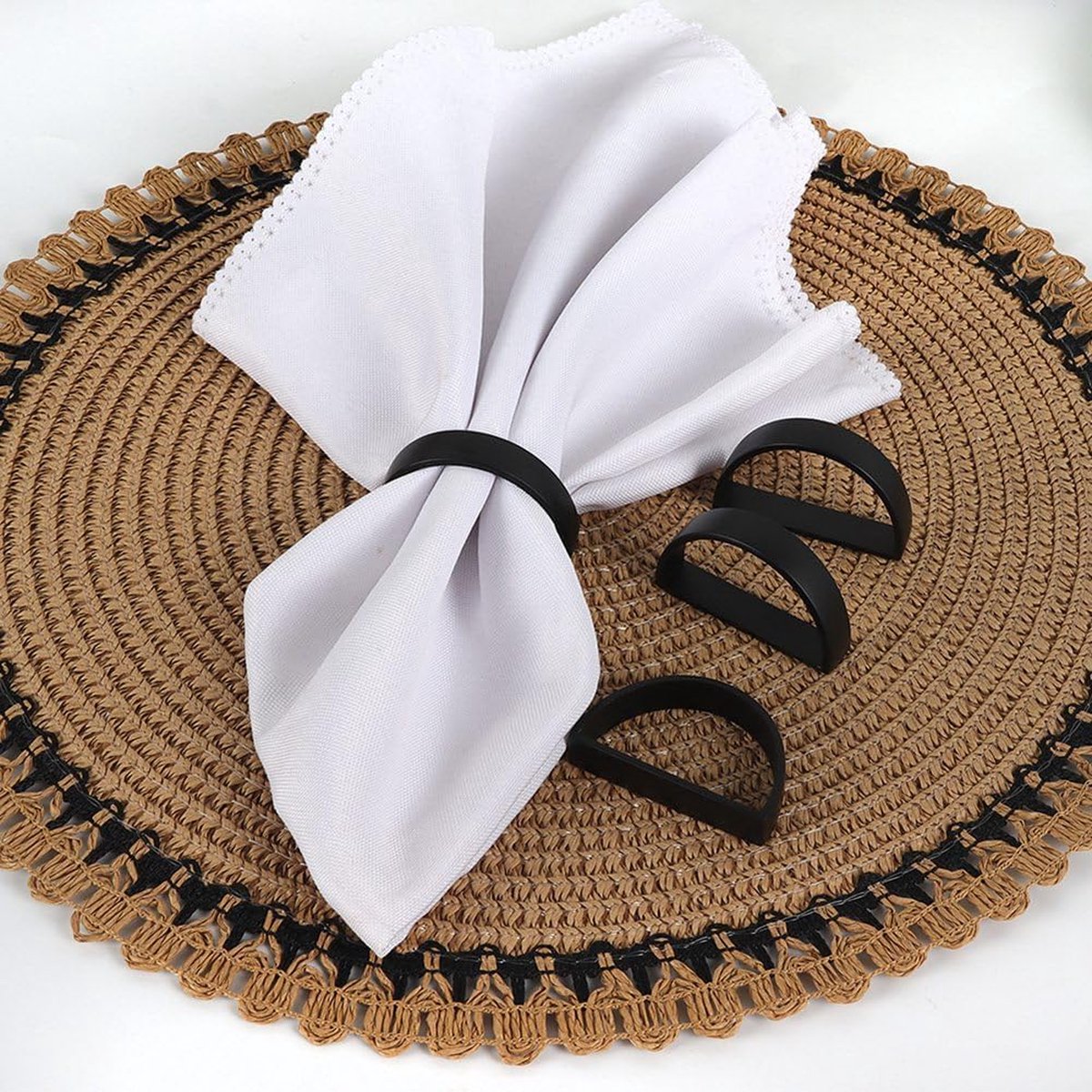 12 stuks servetringen geschikt voor Valentijnsdag, Moederdag, oogstfeest, Kerstmis, jubileumdiner, zwart