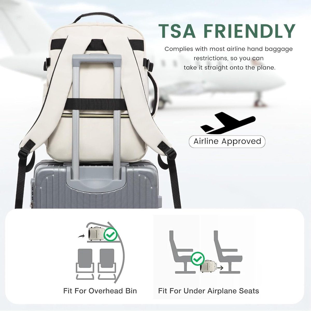 Handbagage, rugzak, vliegtuig, 40 liter, grote reisrugzak voor dames, kofferrugzak, waterdichte reistas voor 17 inch laptop, reisrugzak voor reizen, zakenreizen, zaken, wandelen, weekend