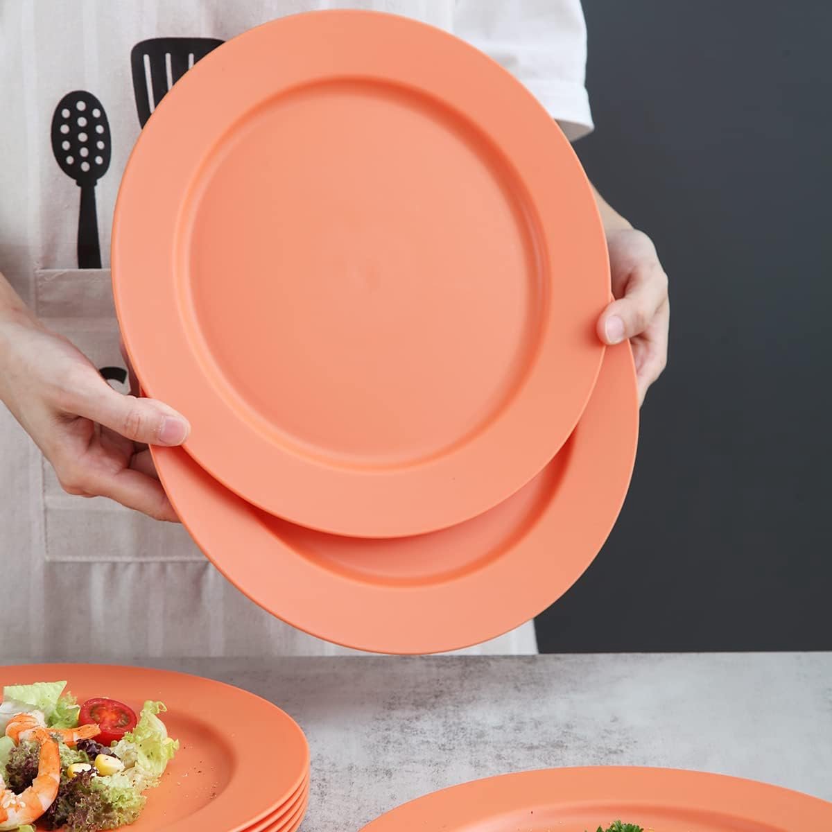 25 cm bordenset van 8, afbreekbare, gezonde, onbreekbare plastic borden, taartborden voor kinderen en volwassenen, lichte pastaborden, BPA-vrije dinerborden, magnetrons