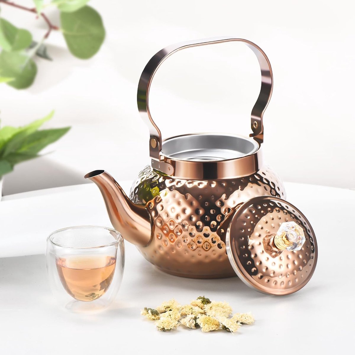 1200 ml theepot / koffiepot, roestvrij stalen theepot met zeefinzet - fijne roestvrijstalen infuser om losse bladeren thee te zetten (brons)