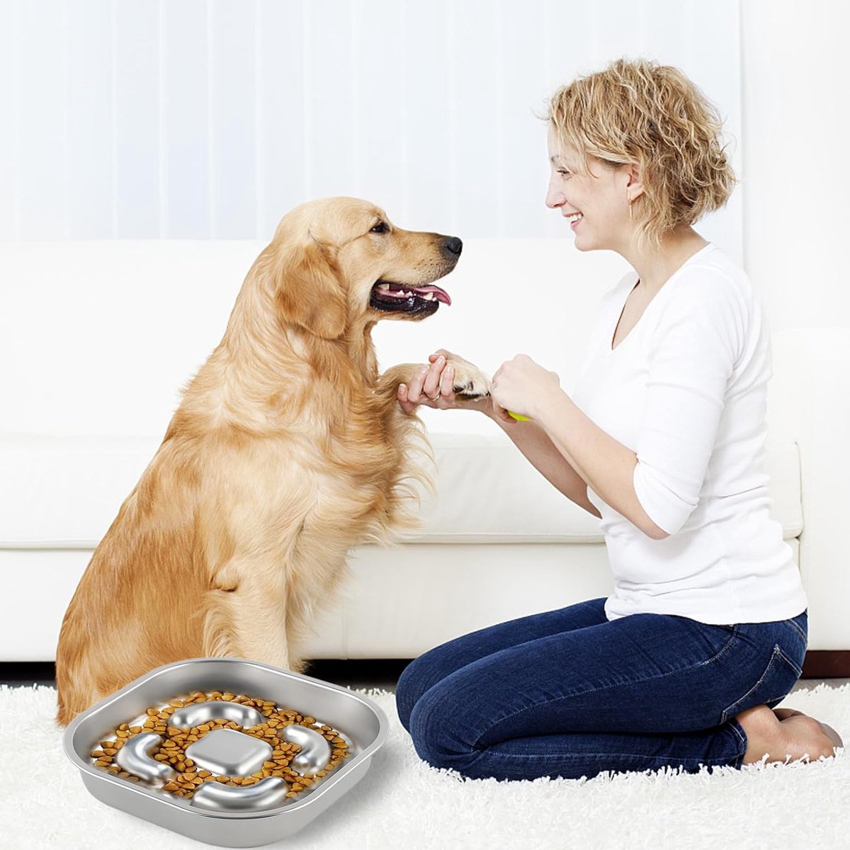 Anti-sling hondenkom, anti-slingerkom, roestvrij staal, slowfeederkom, hond, antislip roestvrijstalen hondenkom voor grote, kleine en middelgrote honden, voerbak hondenkom