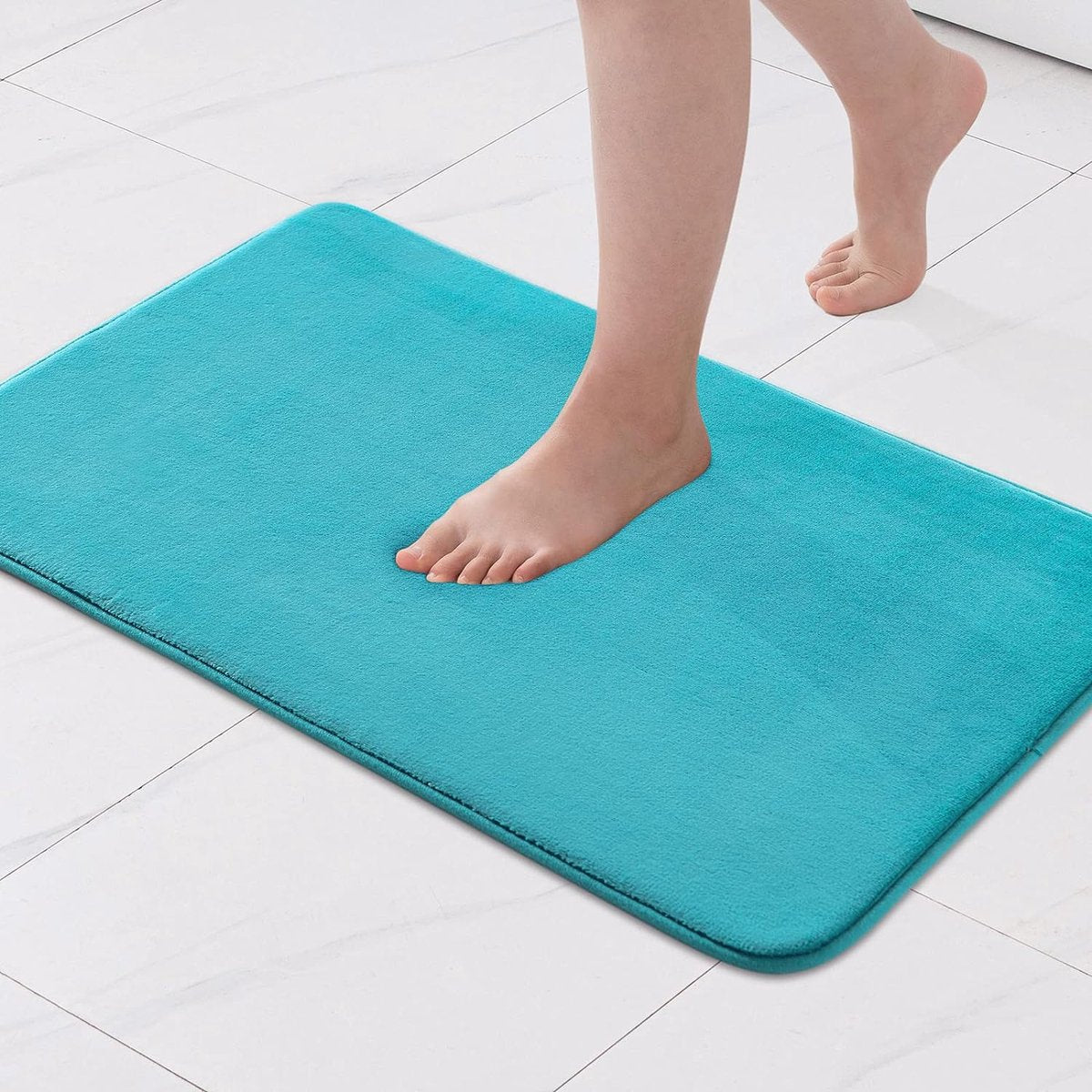 Eenkleurige badmat, traagschuim, badmat, douchemat, badmat, douchemat, decoratieve voetmat, antislipmat voor badkamer en woonkamer, 50 x 80 cm, turquoise