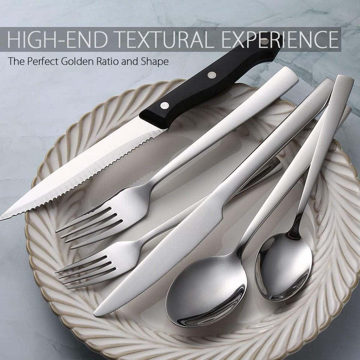 Bestekset voor 6 personen, 36-delig roestvrij staal, bestek incl. messen, vork, lepel, steakmessen, spiegelgepolijst, vaatwasmachinebestendig