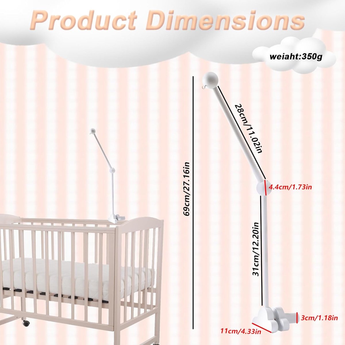 Mobiele houder van hout voor luiertafel, mobiele houder, wit, mobiele houder, draaibaar, wolkendesign voor bed, hangende bedbel, kinderbed, box, doe-het-zelf, decoratief artikel