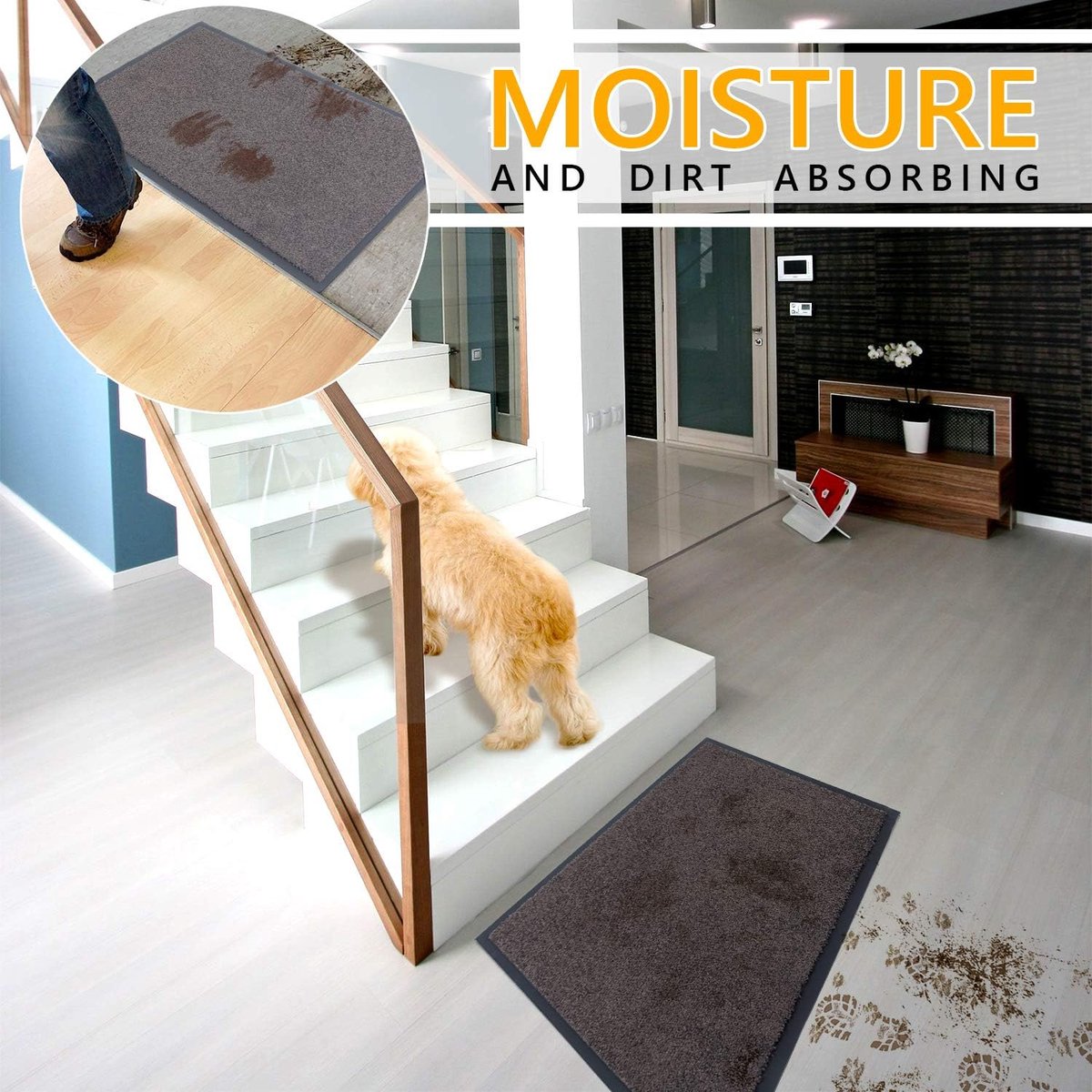 Deurmat voor voordeur, binnen en buiten, deurmat, voor entrees, schoonmaakmat, antraciet-zwart