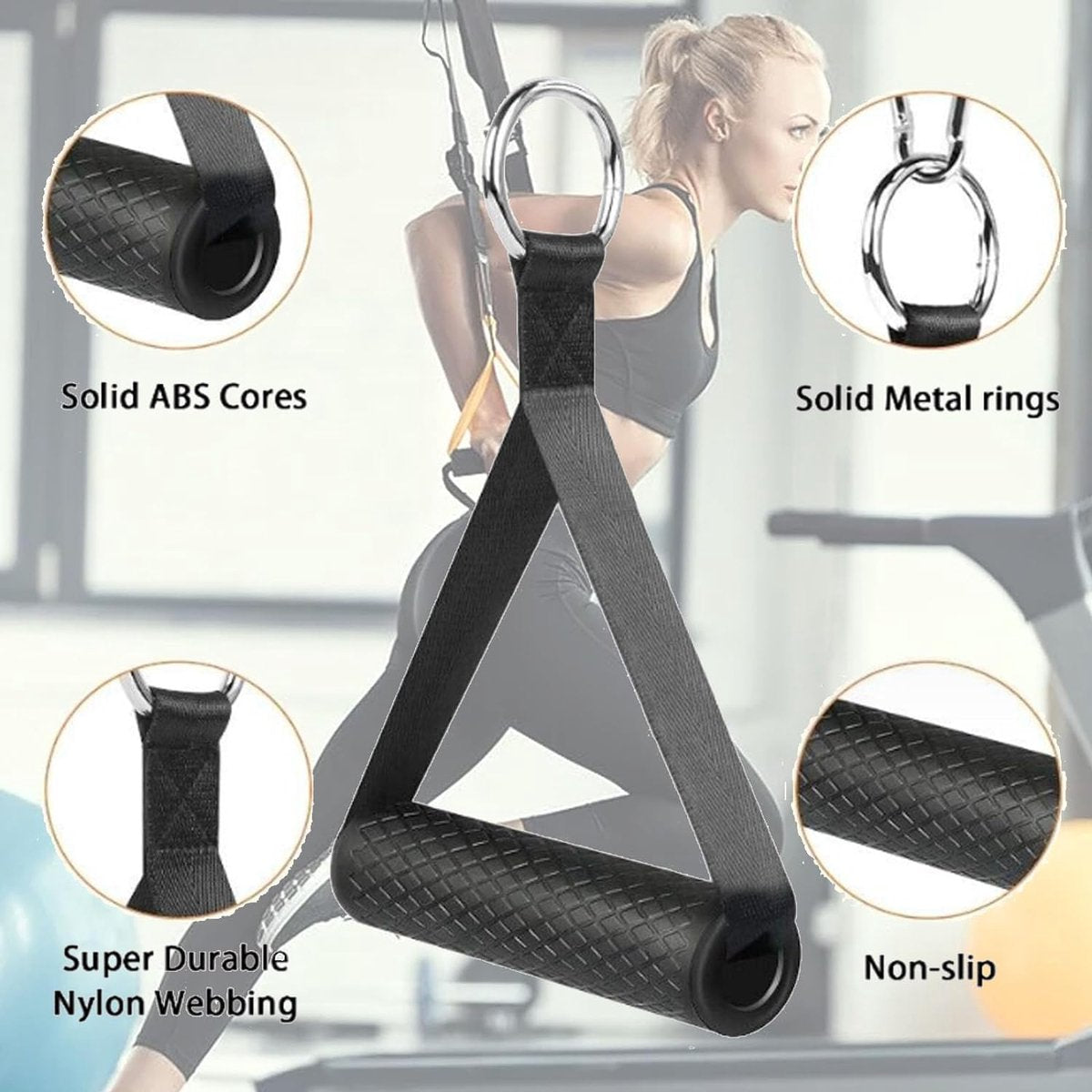 Set van 5 Lat Pull-handgrepen, kabeltrekhandgrepen, handgrepen voor weerstandsbanden, enkele handgreep, kabeltrekker, handgrepen voor fitnessbanden, voor training op de katrol, kabeltrekker of Power Tower (zwart)