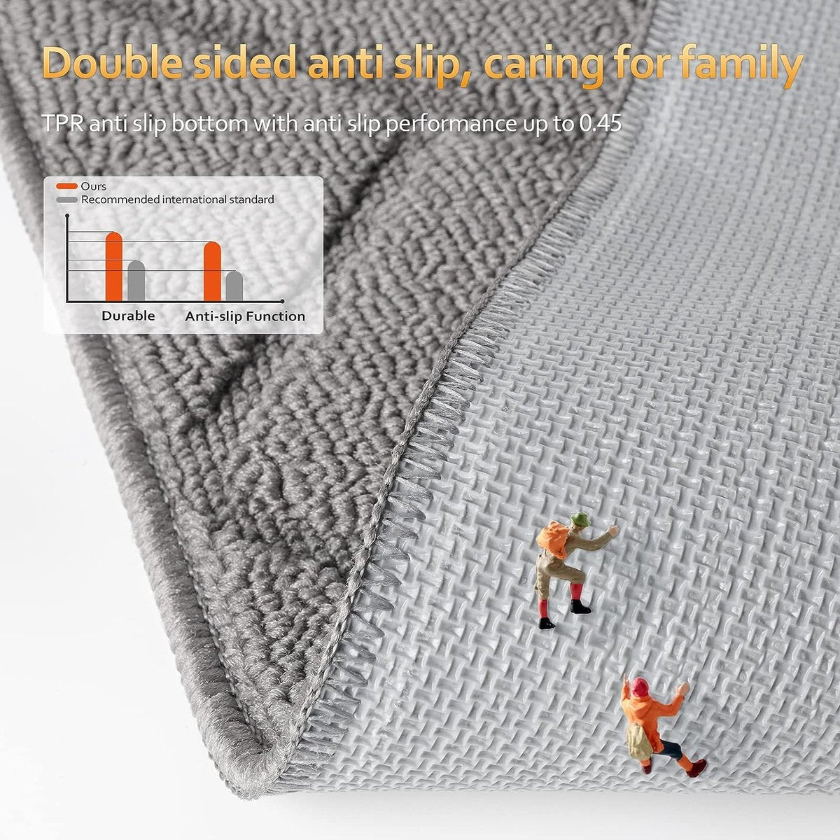 Deurmat voor binnen en buiten, 50 x 120 cm, vuilvangmat, antislip voetmat, binnen, wasbaar, voor binnen, deurmatten, huisdeur, dun, voor ingang, hal, tuin, binnen, huisdier, grijs