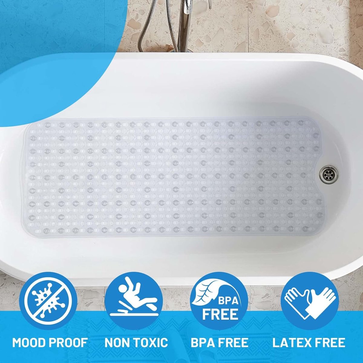 100 x 40 cm badmat antislip douchemat badmat antislip badmat machinewasbaar (transparant)