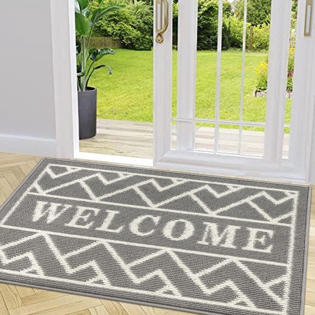 Deurmat voor binnen, 50 x 80 cm, grijs, antislip wasbare vuilvangmat, waterabsorberende deurmat, vuilvangertapijt voor entree, voordeur, terras, hal